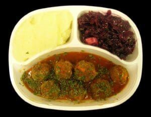 Hermolis Meatballs in Tomato Sauce with Mashed Potatoes and Cabbage